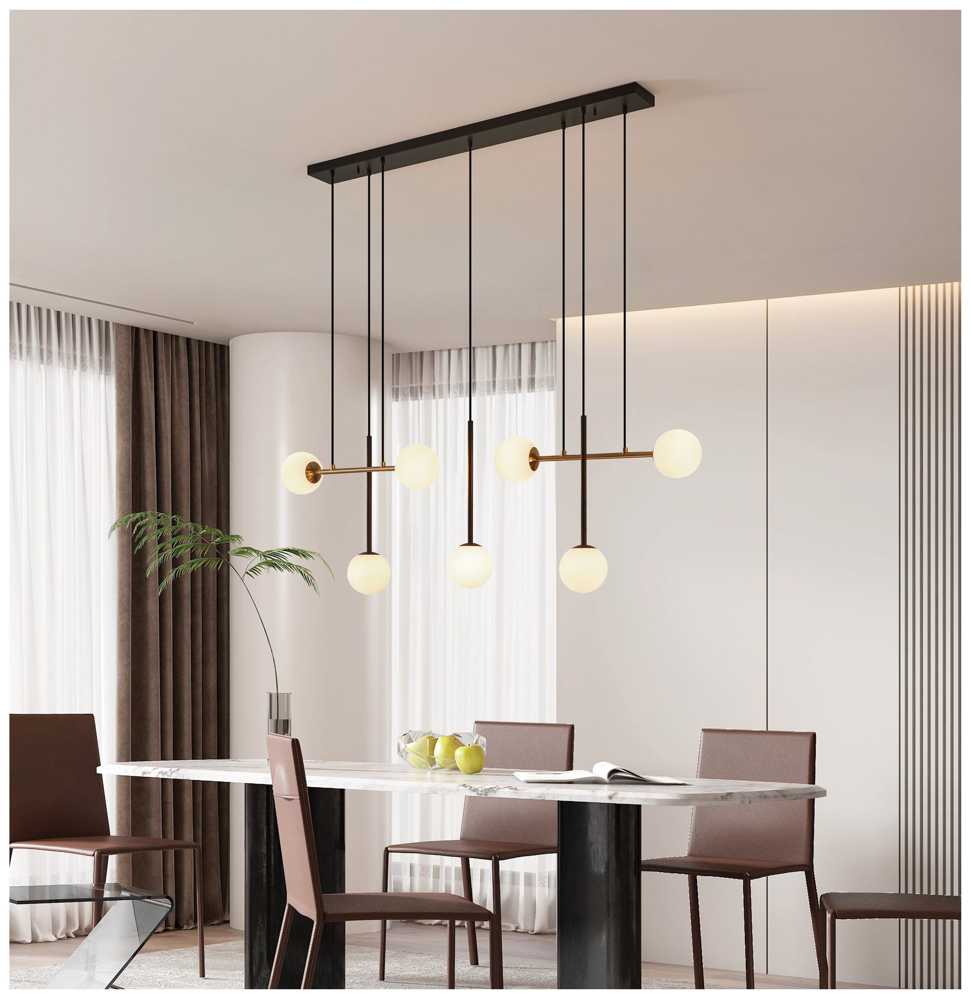 Image 7 Eglo Paz 7 Light Black and Brushed Gold Pendant w/ White Glass Shades more views