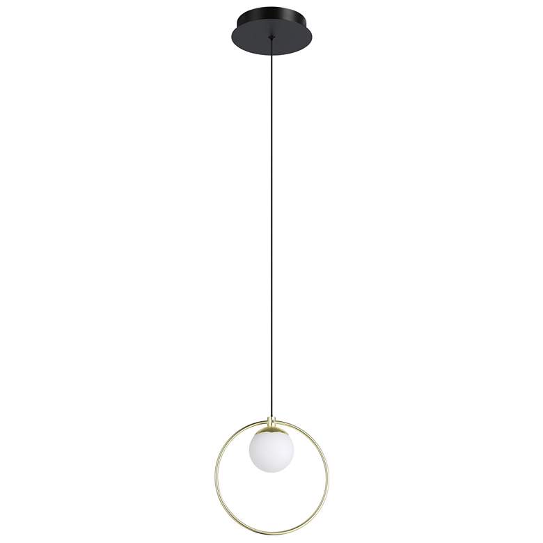 Image 1 Eglo Portocolom 1 Light Black and Brass Pendant Light w/ White Glass Shade