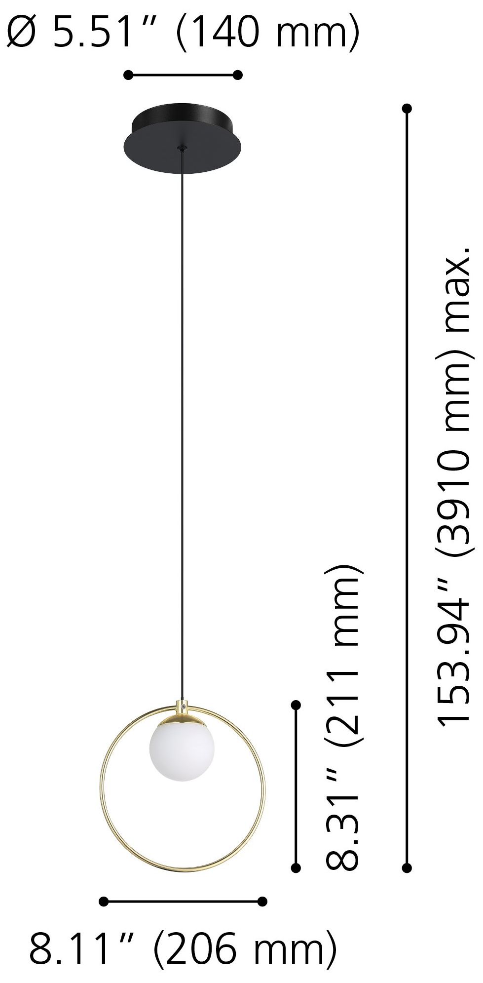 Image 2 Eglo Portocolom 1 Light Black and Brass Pendant Light w/ White Glass Shade more views
