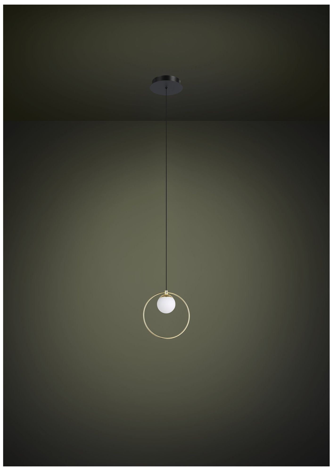 Image 5 Eglo Portocolom 1 Light Black and Brass Pendant Light w/ White Glass Shade more views