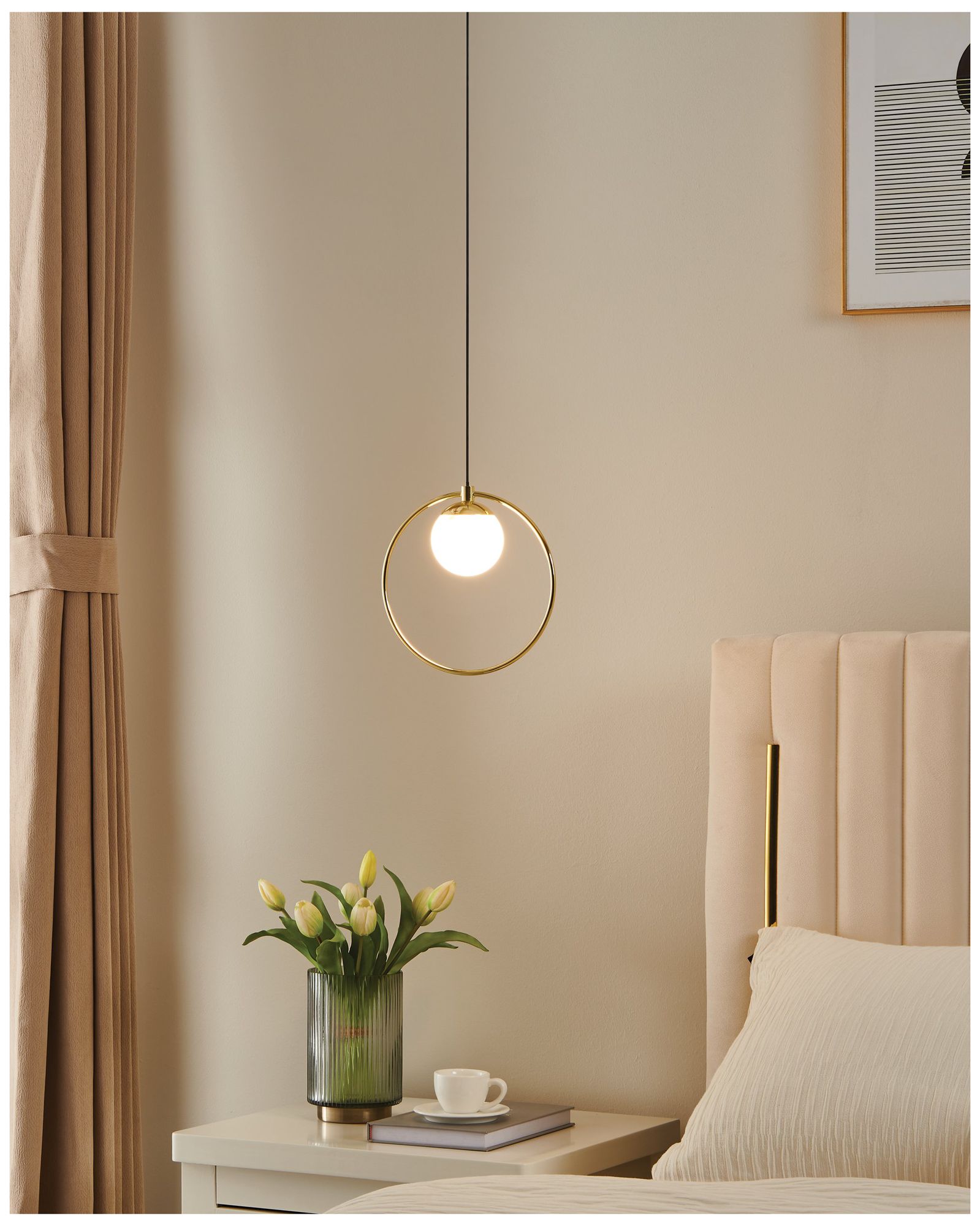 Image 6 Eglo Portocolom 1 Light Black and Brass Pendant Light w/ White Glass Shade more views