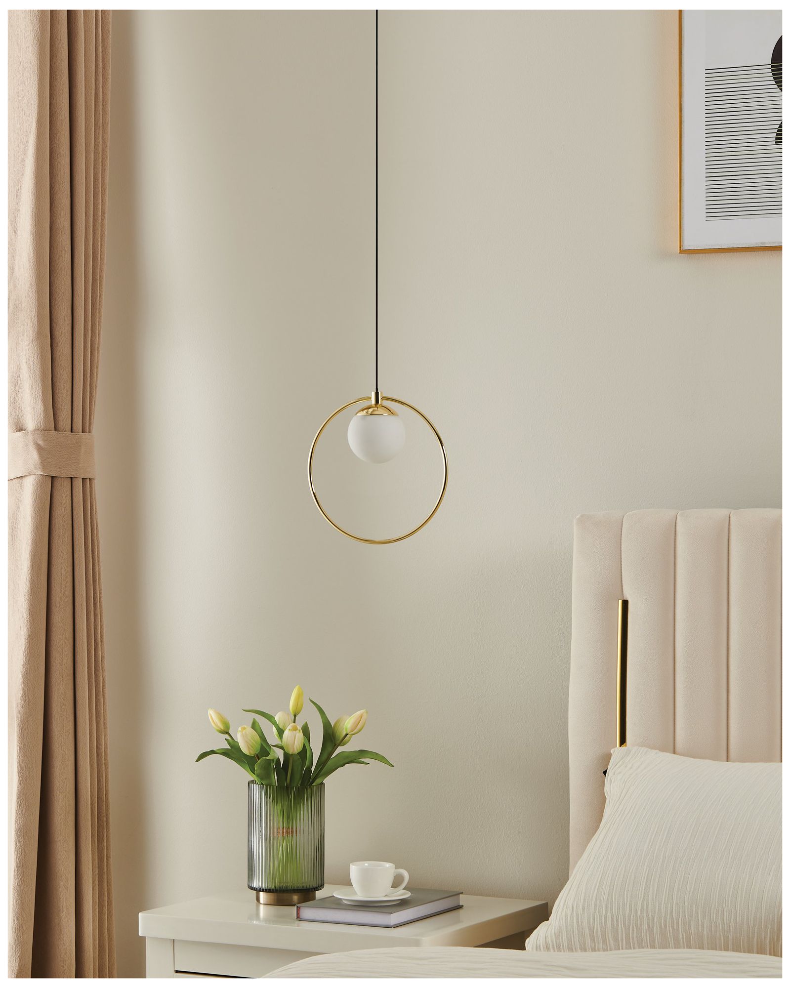 Image 7 Eglo Portocolom 1 Light Black and Brass Pendant Light w/ White Glass Shade more views