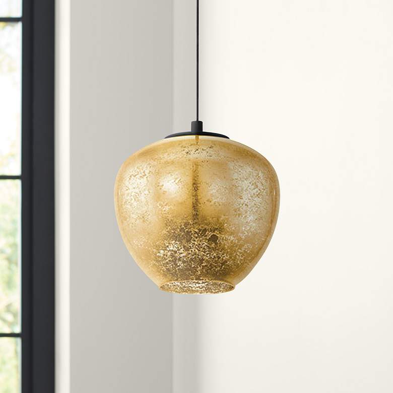 Image 1 Eglo Priorat 11 1/4 inch Wide Black and Gold Pendant Light