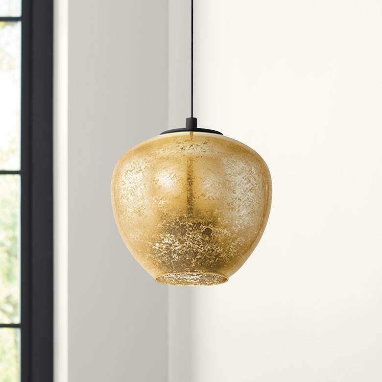 Image 1 Eglo Priorat 11 1/4" Wide Black and Gold Pendant Light