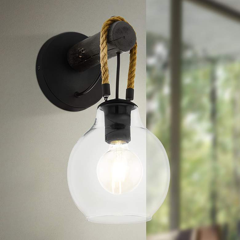 Image 1 Eglo Roding 14" High Structured Black Wall Sconce