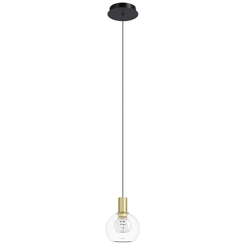 Image 1 Eglo Terque 1 Light Black & Brushed Gold LED Pendant Light w/ Glass Shade