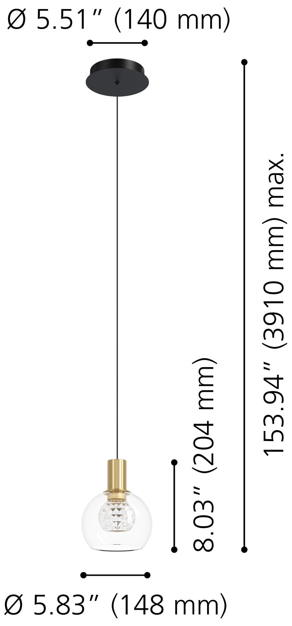 Image 2 Eglo Terque 1 Light Black & Brushed Gold LED Pendant Light w/ Glass Shade more views