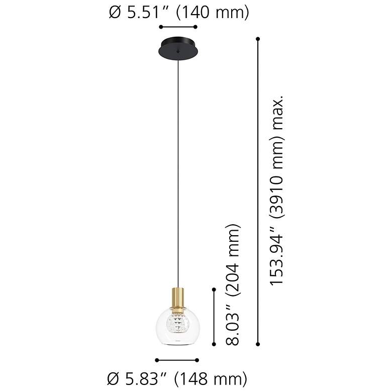 Image 2 Eglo Terque 1 Light Black & Brushed Gold LED Pendant Light w/ Glass Shade more views