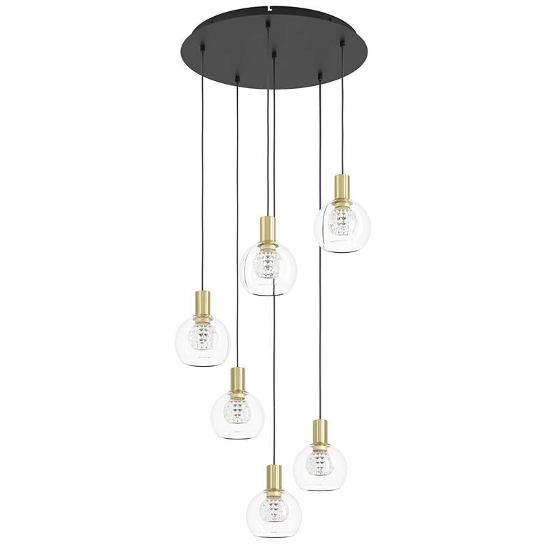 Image 1 Eglo Terque 21" 6 Light Black w/ Brushed Gold LED Pendant w/ Glass Shades