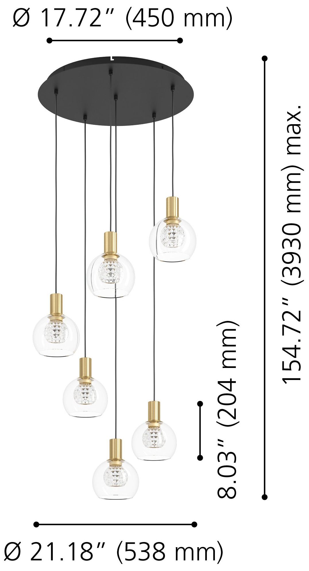 Image 2 Eglo Terque 21" 6 Light Black w/ Brushed Gold LED Pendant w/ Glass Shades more views