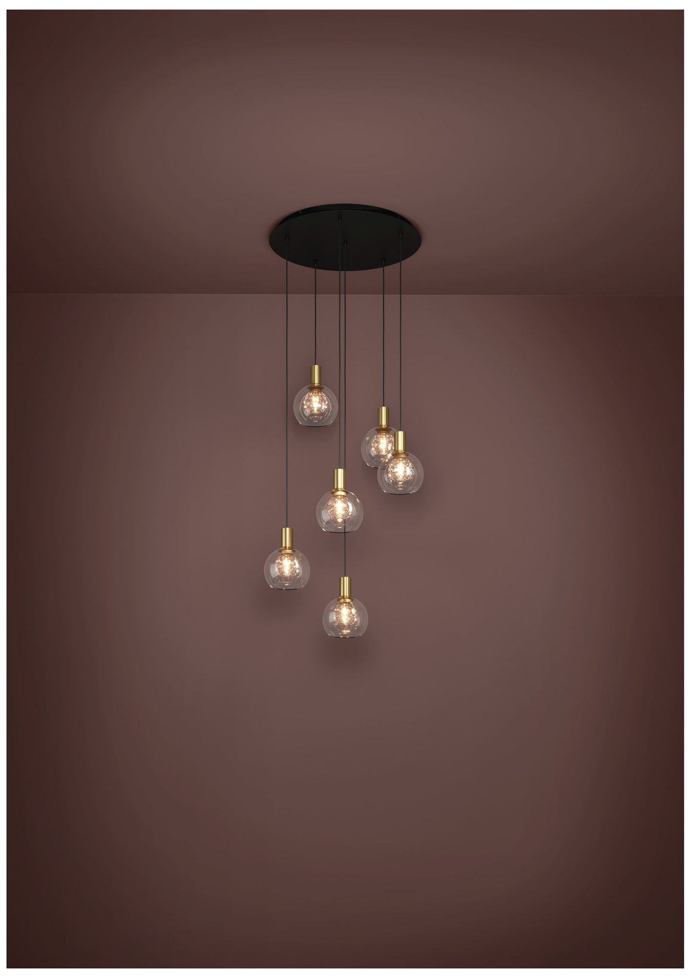 Image 4 Eglo Terque 21" 6 Light Black w/ Brushed Gold LED Pendant w/ Glass Shades more views