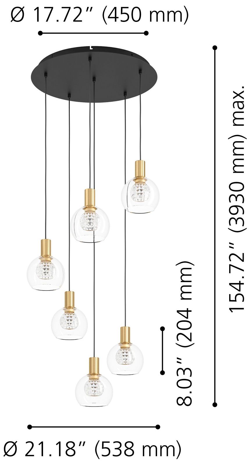 Image 3 Eglo Terque 21" 6 Light Black w/ Brushed Gold LED Pendant w/ Glass Sha more views
