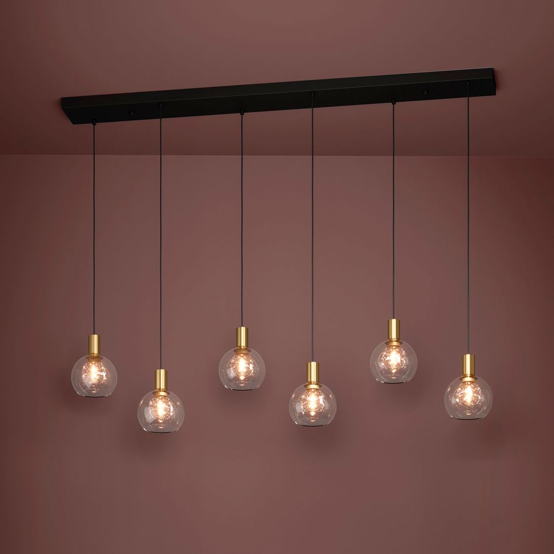 Thumbnail1 of Eglo Terque 54" 6 Light Black & Brushed Gold LED Pendant w/ Glass Shades