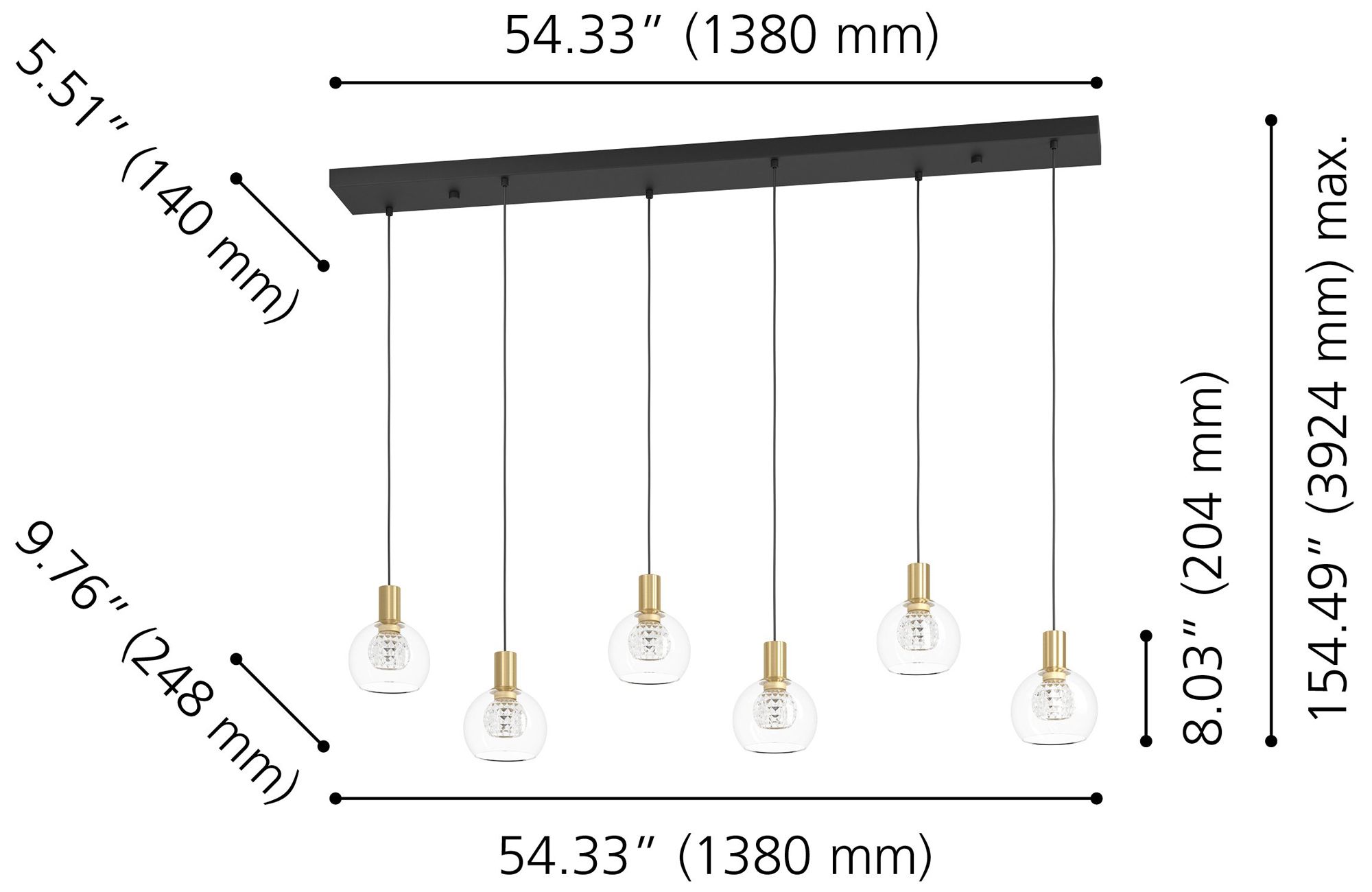 Image 2 Eglo Terque 54" 6 Light Black & Brushed Gold LED Pendant w/ Glass Shades more views