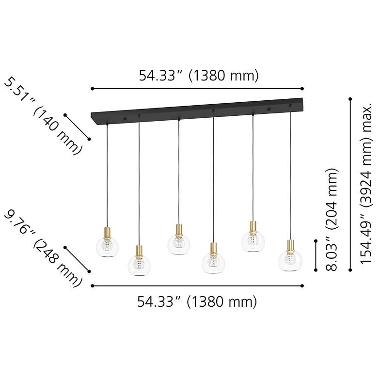 Image 2 Eglo Terque 54" 6 Light Black & Brushed Gold LED Pendant w/ Glass Shades more views