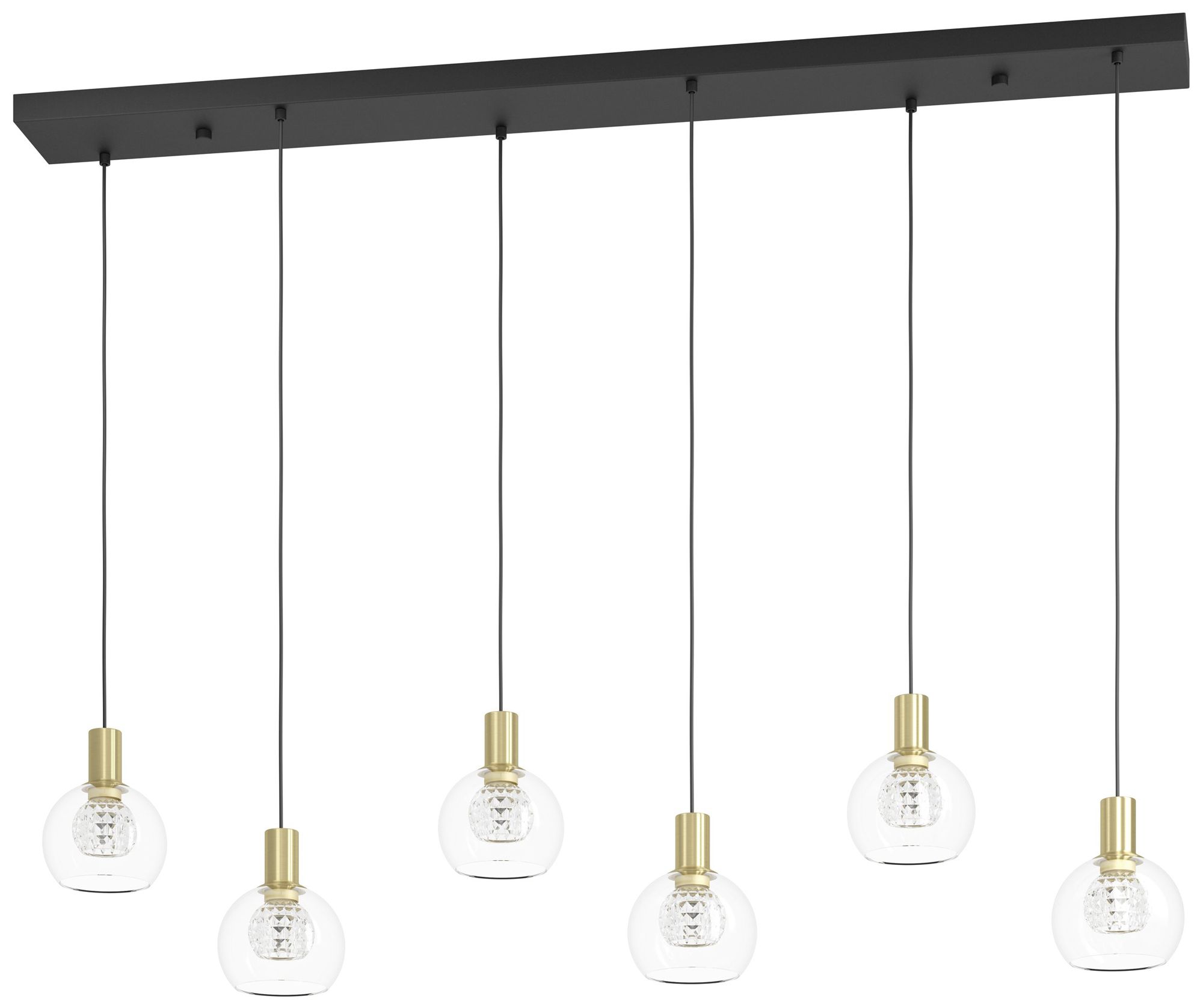 Eglo Terque 54" 6 Light Black &amp; Brushed Gold LED Pendant w/ Glass