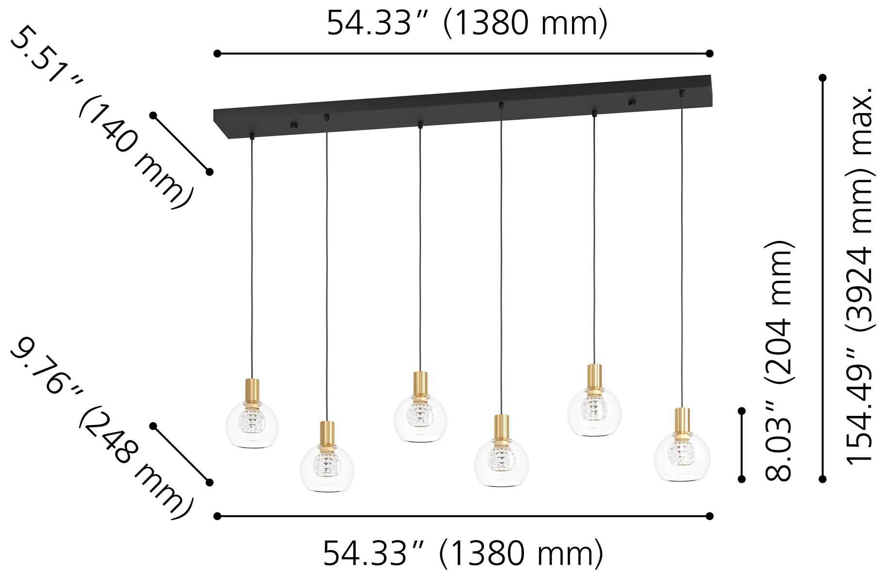 Image 3 Eglo Terque 54" 6 Light Black & Brushed Gold LED Pendant w/ Glass  more views