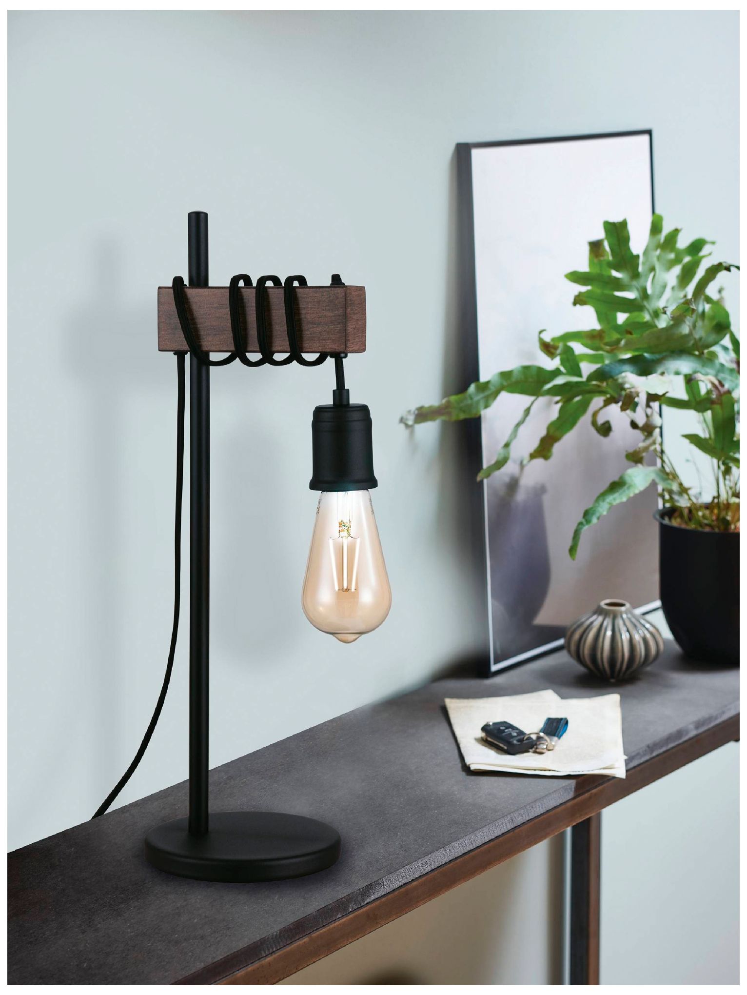 Image 4 Eglo Violon Black and Dark Brown Accent Table Lamp more views