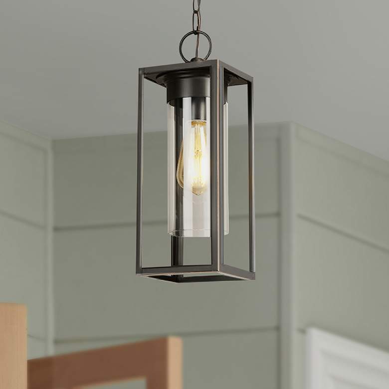 Image 1 Eglo Walker Hill 14 1/2 inchH Oil-Rubbed Bronze Outdoor Hanging Light
