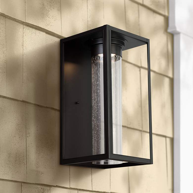 Image 2 Eglo Walker Hill 18 inch High Matte Black LED Outdoor Wall Light