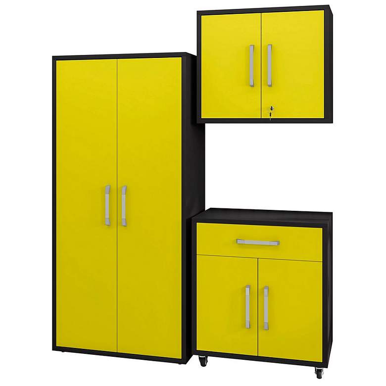 Image 1 Eiffel 3-Piece Storage Garage Set in Matte Black and Yellow