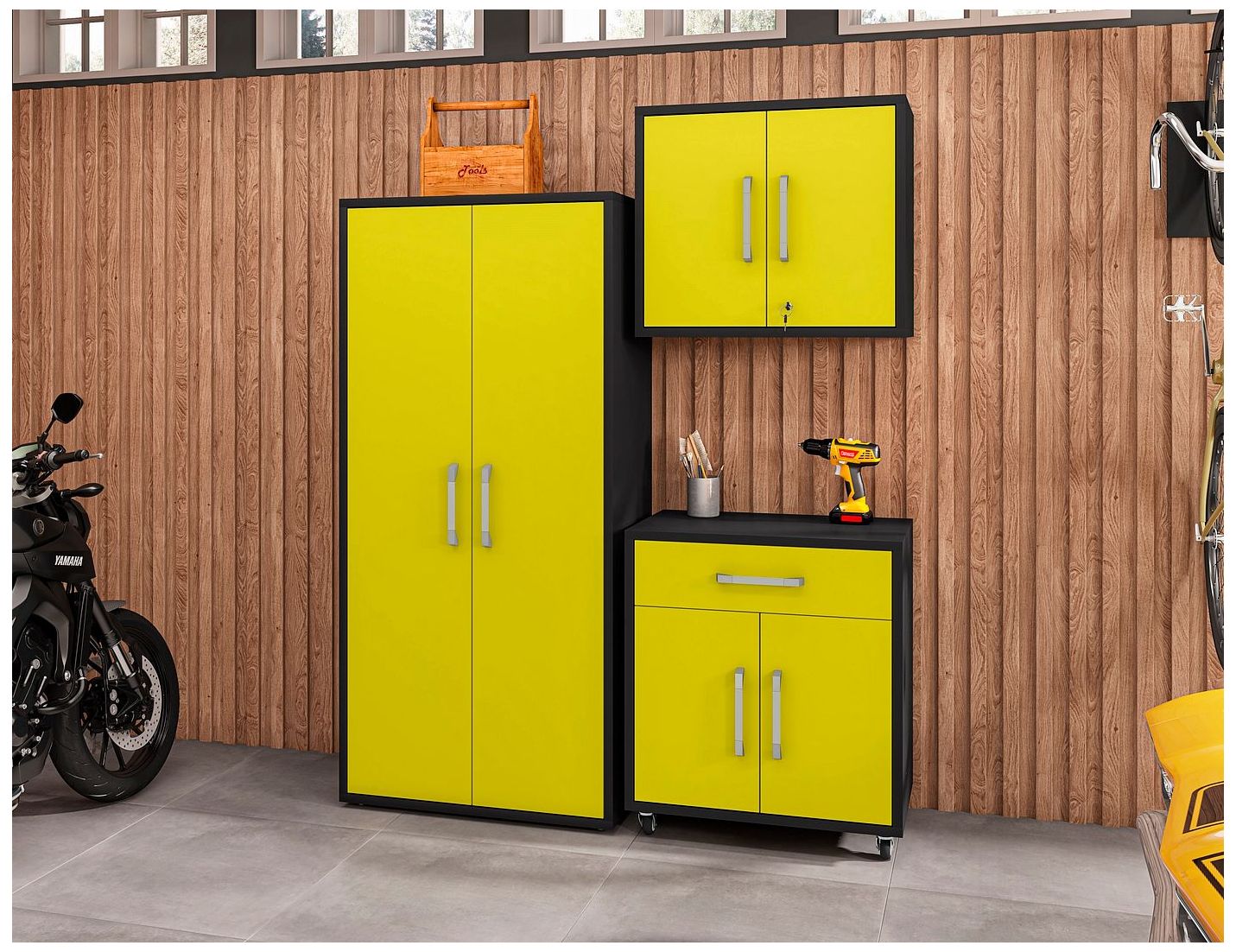 Image 3 Eiffel 3-Piece Storage Garage Set in Matte Black and Yellow more views