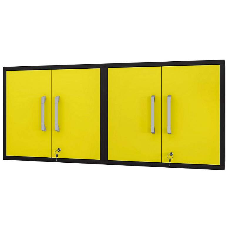 Image 1 Eiffel Floating Garage Cabinet in Matte Black and Yellow (Set of 2)