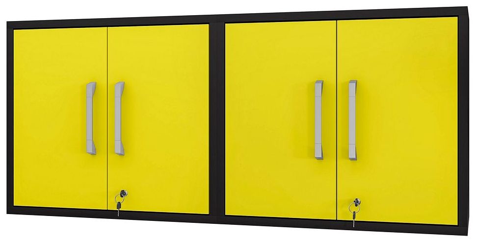 Image 2 Eiffel Floating Garage Cabinet in Matte Black and Yellow (Set of 2) more views