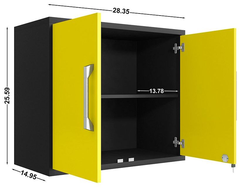 Image 3 Eiffel Floating Garage Cabinet in Matte Black and Yellow (Set of 2) more views
