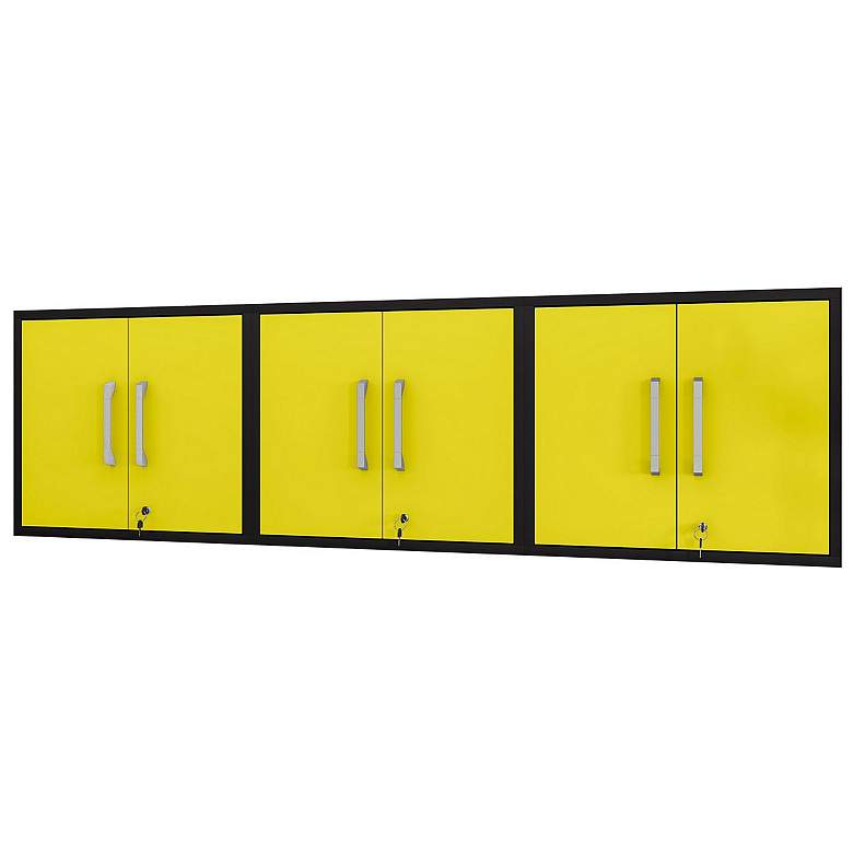 Image 1 Eiffel Floating Garage Cabinet in Matte Black and Yellow (Set of 3)