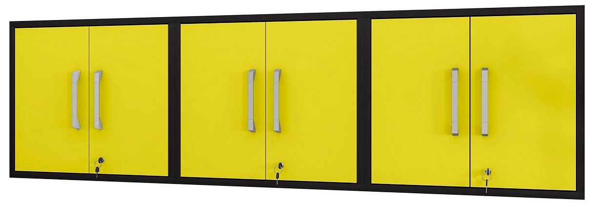 Image 2 Eiffel Floating Garage Cabinet in Matte Black and Yellow (Set of 3) more views