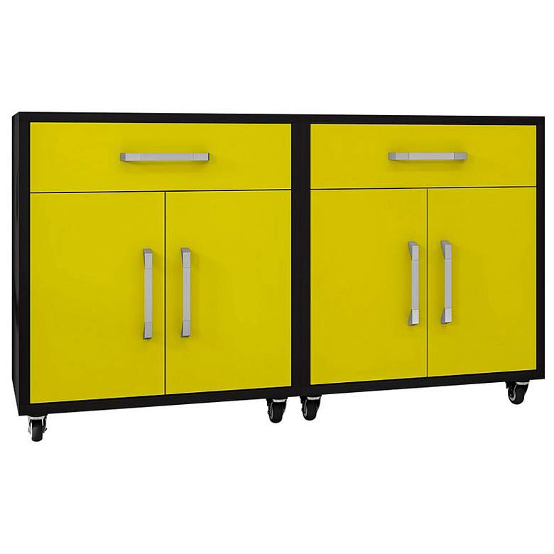 Image 1 Eiffel Mobile Garage Cabinet in Matte Black and Yellow (Set of 2)