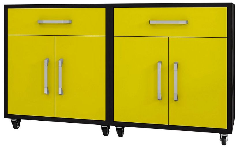 Image 2 Eiffel Mobile Garage Cabinet in Matte Black and Yellow (Set of 2) more views