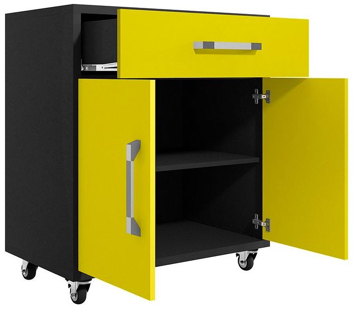 Image 5 Eiffel Mobile Garage Cabinet in Matte Black and Yellow (Set of 2) more views