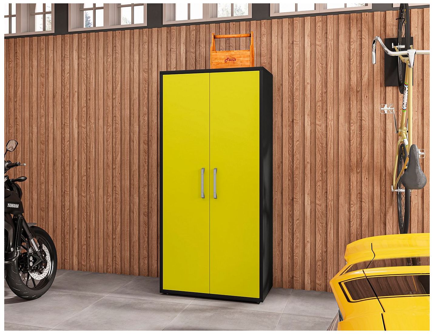 Eiffel Storage Cabinet in Matte Black and Yellow (Set of 2)