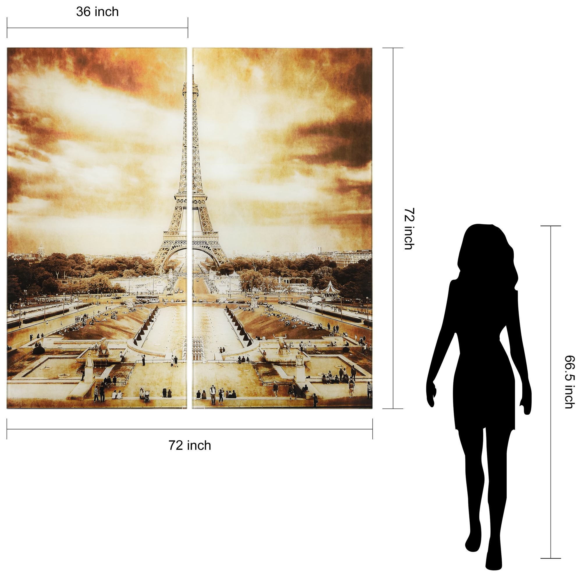 Eiffel Tower ABFrameless Reverse Printed Tempered Glass Wall Art Set of 2