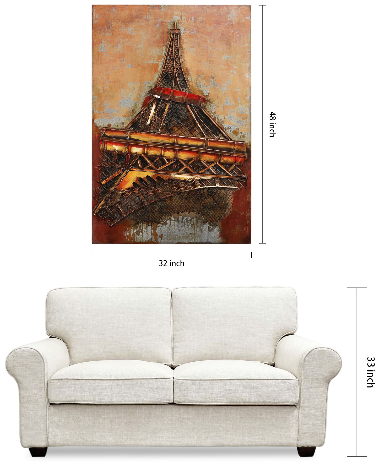 Eiffel Tower I" Mixed Media Iron Hand Painted Dimensional Wall Art
