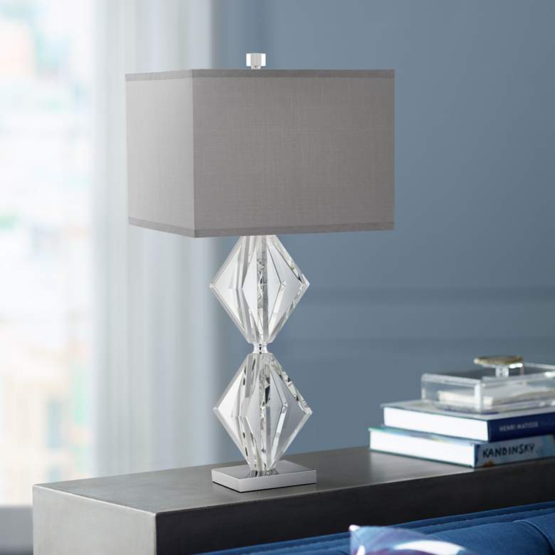 Image 1 Eileen Crystal Table Lamp with Square Gray Shade