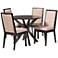 Eira Sand Fabric Dark Brown Wood 5-Piece Dining Set