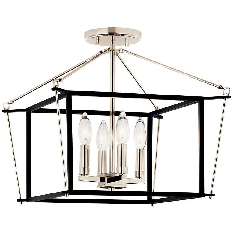 Image 1 Eisley 16"W Polished Nickel and Black 4-Light Ceiling Light