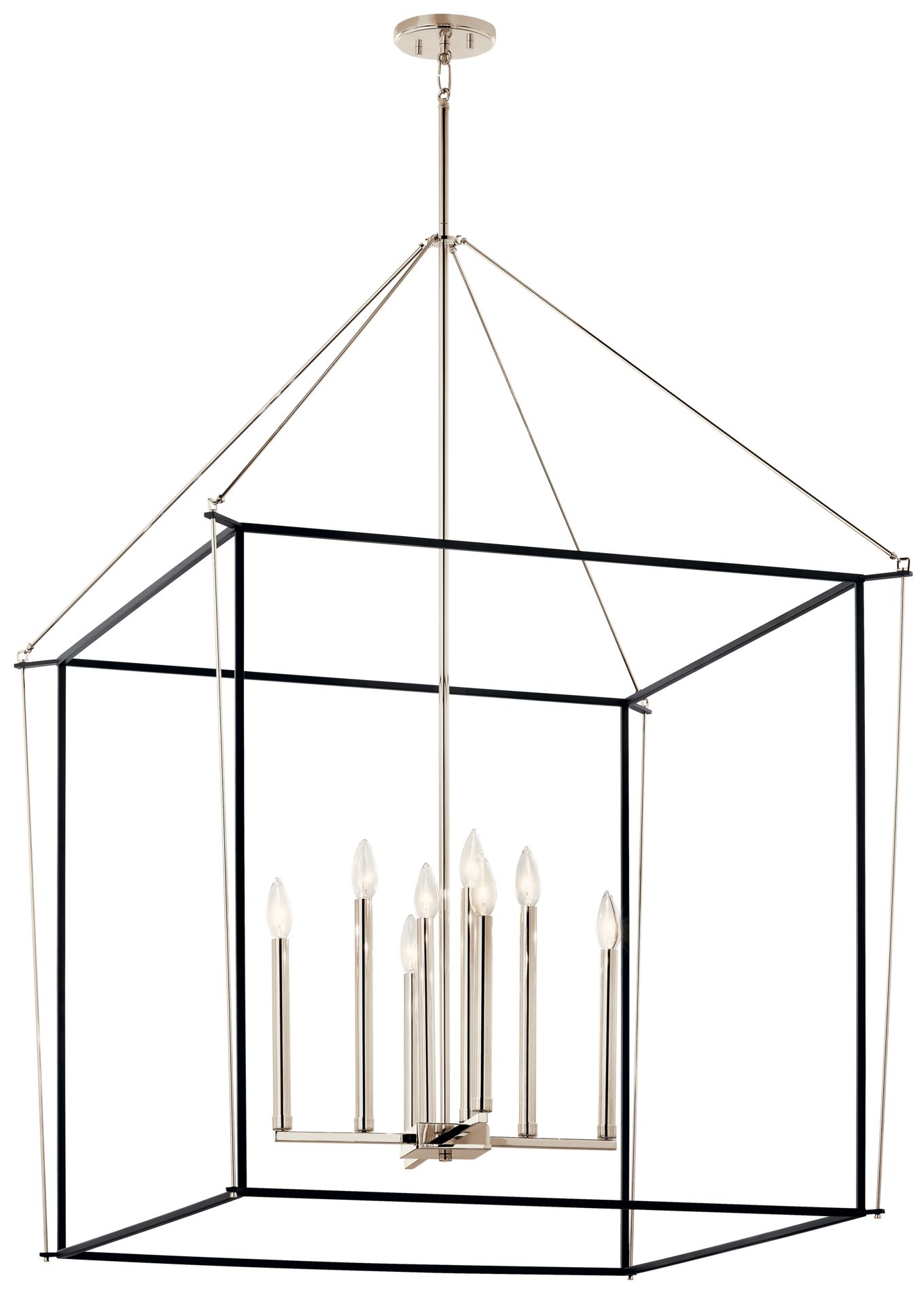 Eisley 50 Inch 8 Light 2 Tier Foyer Pendant in Polished Nickel and Black