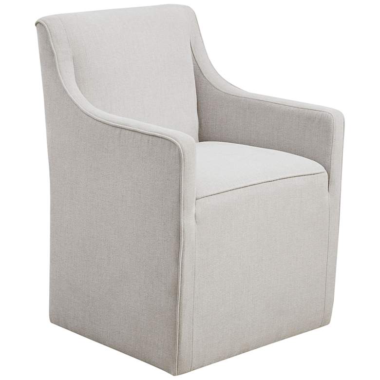 Image 2 Elaine Gray Fabric Slipcover Dining Armchair with Casters