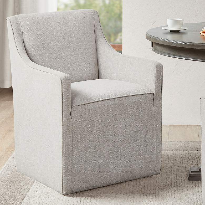 Image 1 Elaine Gray Fabric Slipcover Dining Armchair with Casters