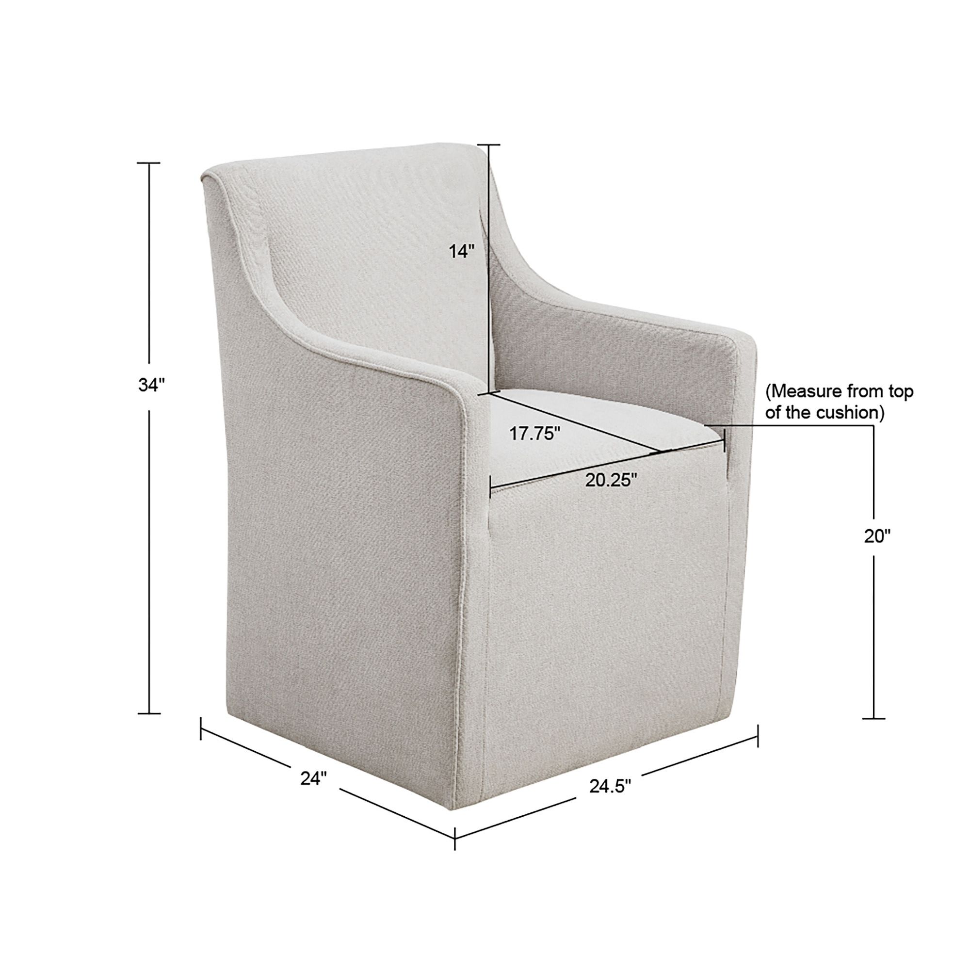 Elaine Gray Fabric Slipcover Dining Armchair with Casters
