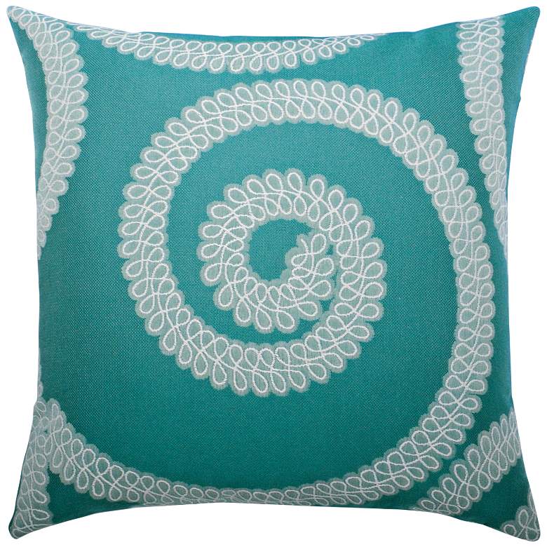 Image 1 Elaine Smith Spiral Aqua 20 inch Square Indoor-Outdoor Pillow