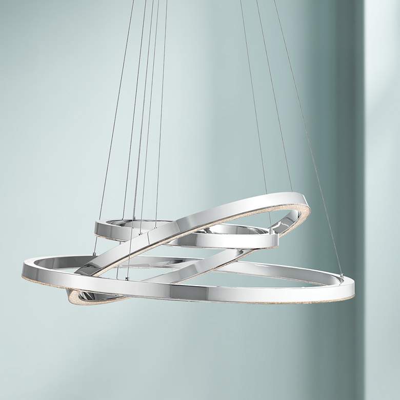 Image 1 Elan Opus 31 1/2 inch Wide Chrome 3-Ring LED Pendant Light