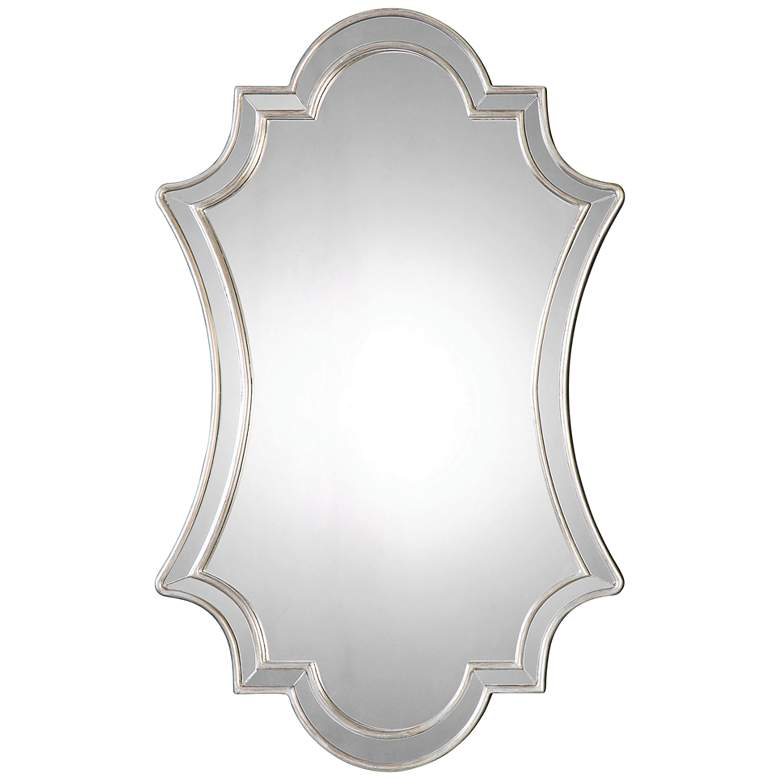 Elara Antiqued Silver 27&quot; x 43&quot; Quatrefoil Wall Mirror
