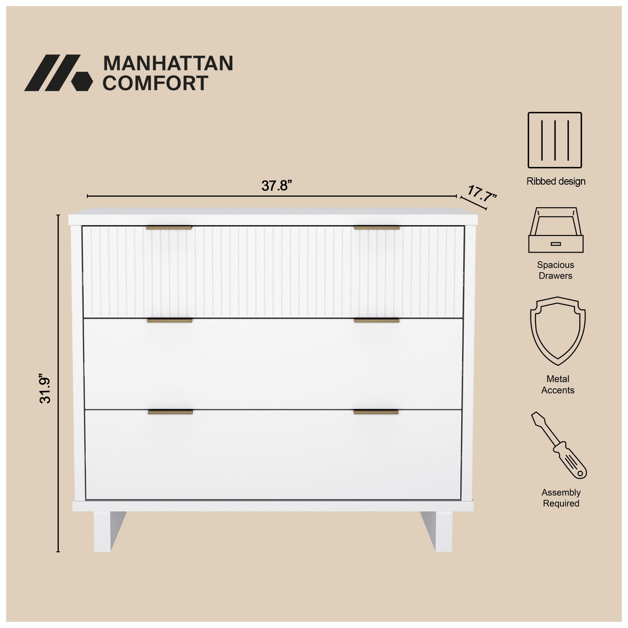 Elara Contemporary 2-Piece Dresser and Nightstand in White