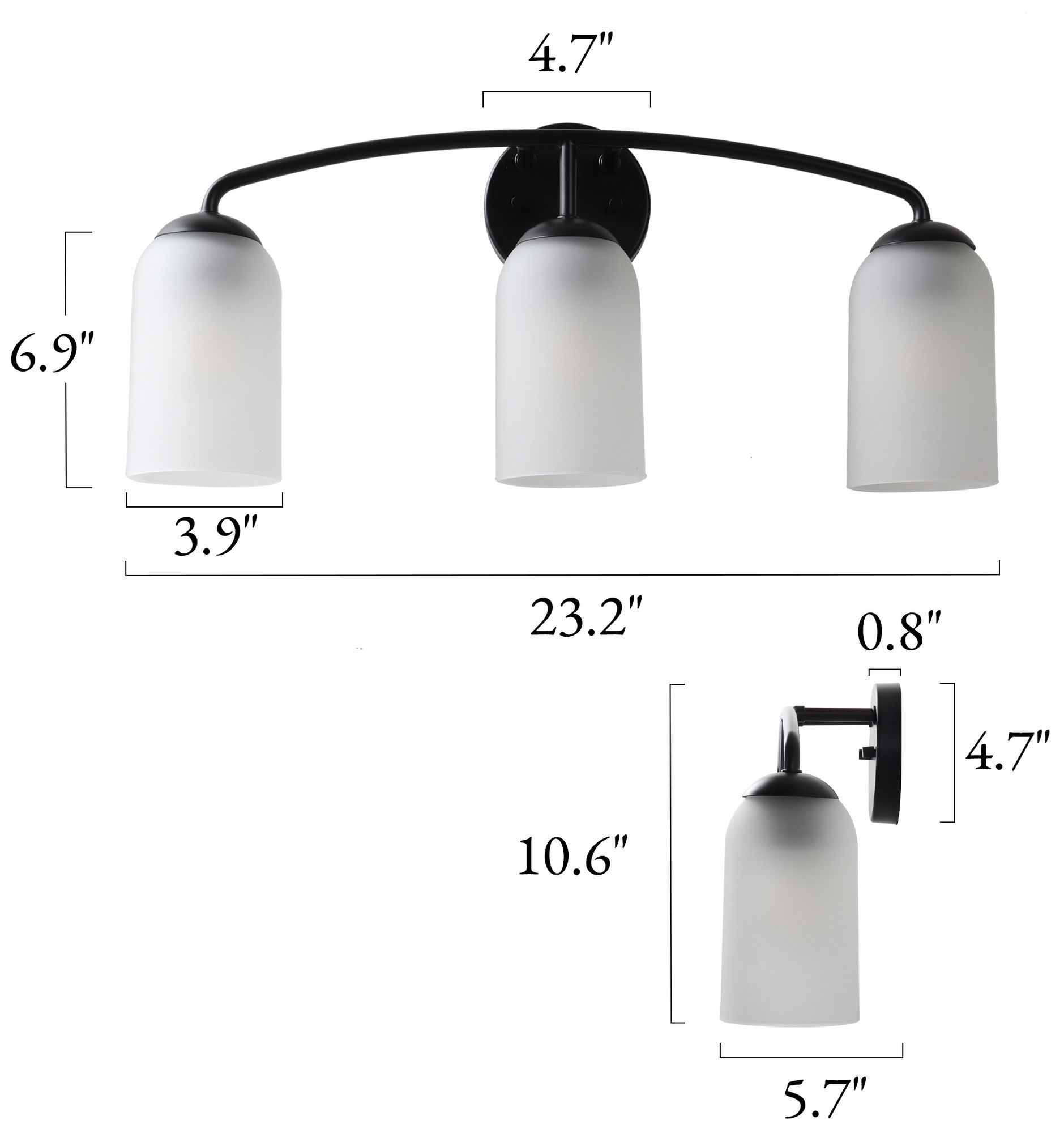 Image 2 Elara Modern Black 23.2" Wide 3-Light Frosted Glass Bathroom Vanity Light more views