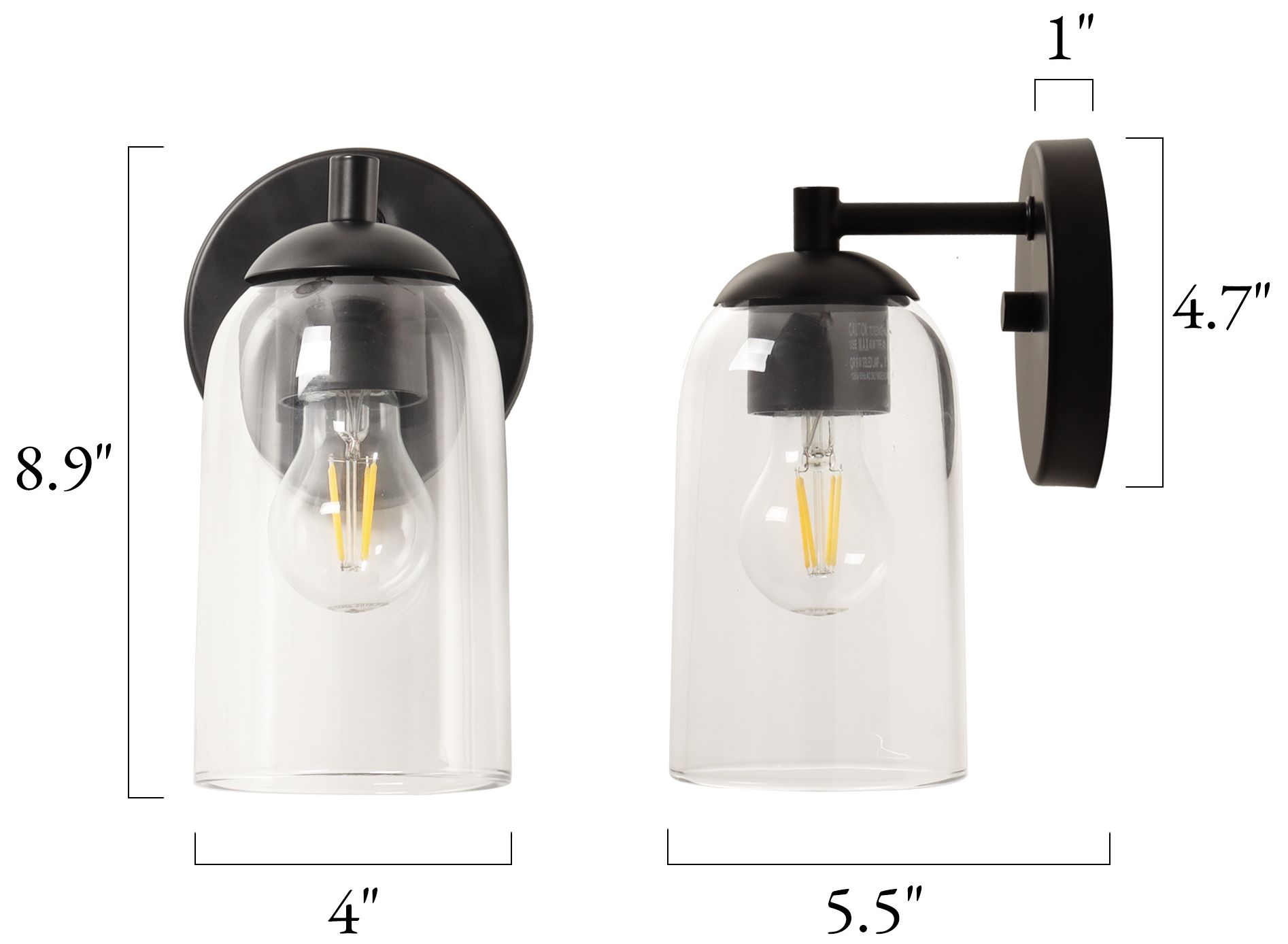 Image 2 Elara Modern Matte Black 1-Light Clear Glass Wall Sconce Vanity Light more views
